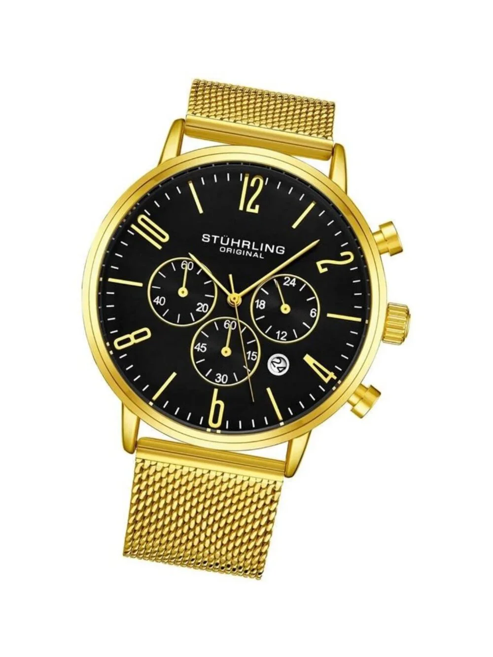 NWT Stuhrling Original Monaco Chronograph Quartz Black Dial Men's Watch